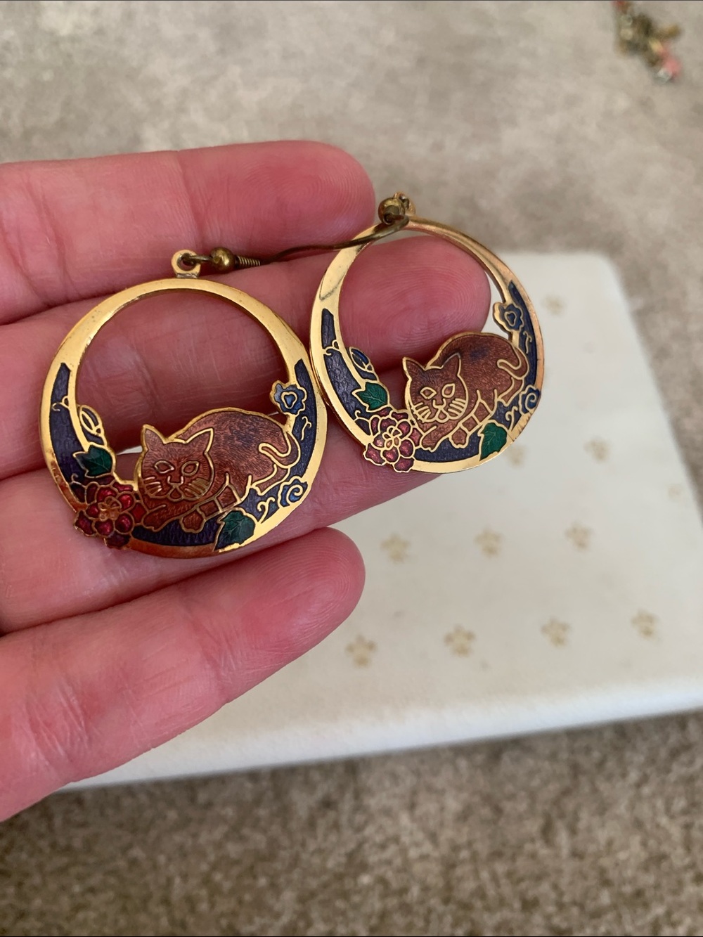 Vintage Cloisonné Cat Earrings